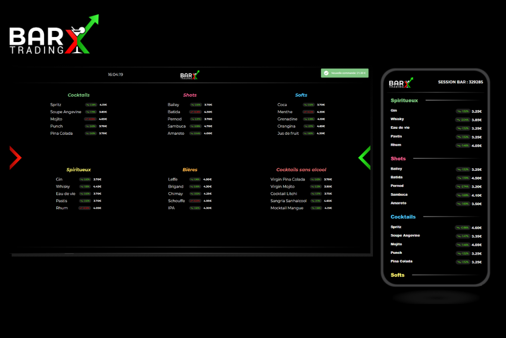 Animation BarTradingX dans un bar avec suivi des prix des boissons